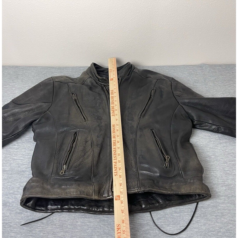 Unik Ultra Leather Motorcycle Jacket w/Liner Men's Size 44 L/XL Black Eagle Flag - Picture 15 of 15